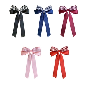 Elegant houndstooth and satin ribbon bow hair clips in multiple classic colors
