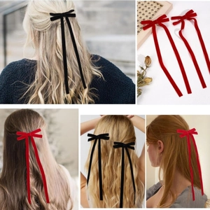 Nœuds à cheveux en velours style ballet avec rubans en noir et bordeaux pour femmes