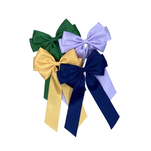Set of 14cm large satin ribbon hair bows in green, purple, gold and navy blue colors
