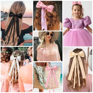 Barrette à grand nœud en satin avec rubans pour cheveux et décoration de sac à main