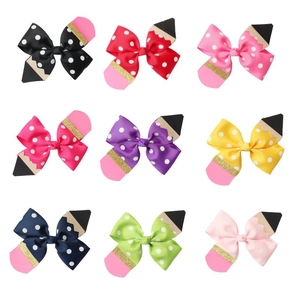 Creative Grosgrain Ribbon Pencil Bow Hair Clip Polka Dot Pattern Alligator Clip For Back To School Kids Girls Hair Accessories
