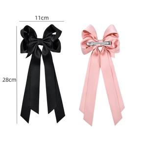 Elegante fermaglio per capelli in raso opaco con lunghi nastri da donna, 11cm per 28cm