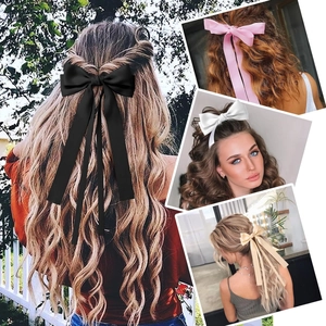 Barrettes à cheveux élégantes avec grand nœud en satin noir, rose, blanc et champagne