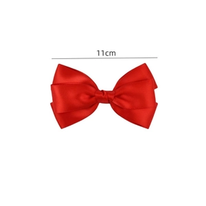 Elegant 11cm red satin ribbon bow hair clip with triple-layered design for girls