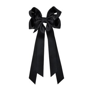 Grande fermaglio per capelli a fiocco in raso nero opaco con lunghi nastri per donna