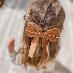 Elegant caramel velvet bow hair clip with long ribbons for girls ballet style accessories
