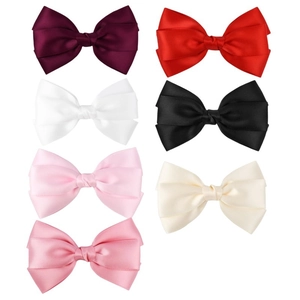 Set of 7 colorful satin bow hair clips for girls including red, pink and black accessories