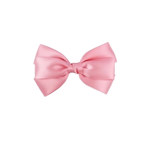 Elegant pink satin ribbon hair bow for girls featuring a classic double layer knotted design