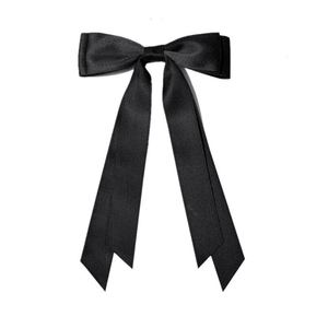 Large black double-layer satin ribbon bow hair clip with long streamers for girls