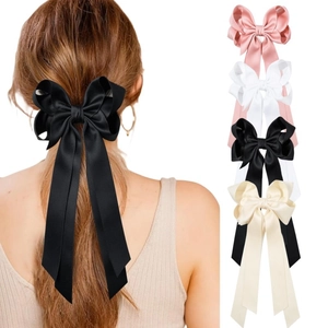 Elegante Fermaglio per Capelli a Fiocco in Satin Con Nastro Lungo Grande Fiocco Opaco Clip a Coccodrillo per Donna