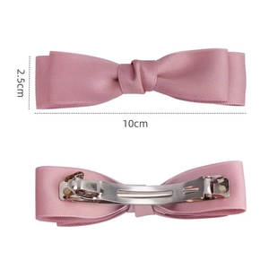 Élégante pince à cheveux double nœud en satin rose avec clip en métal argenté 10cm