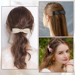 Pinces à cheveux élégantes avec nœuds en satin double épaisseur en noir et rose