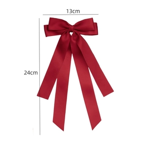 Pince à cheveux nœud en satin rouge de 13cm avec rubans de 24cm pour femmes