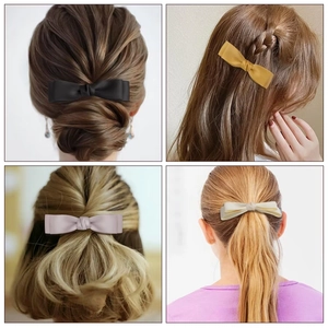 Barrettes à nœuds double épaisseur en satin français déclinées en quatre couleurs élégantes