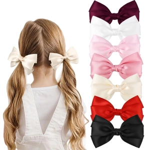 Large Satin Ribbon Bow Hair Clips For Women Girls Double Layer Butterfly Hairpins Sweet Solid Color Princess Hair Accessories