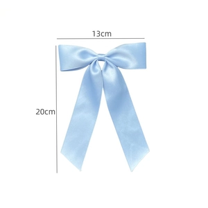 Light blue satin ribbon bow hair clip for women, size 13x20cm elegant hair accessory