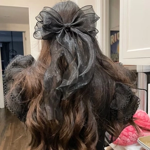 Elegant double-layered sheer organza ribbon bow hair clip for women hair styling