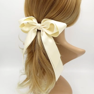 Elegante Fermaglio per Capelli con Fiocco in Raso a Doppio Strato con Nastri Lunghi Clip a Coccodrillo Stile Coreano per Donna Ragazza