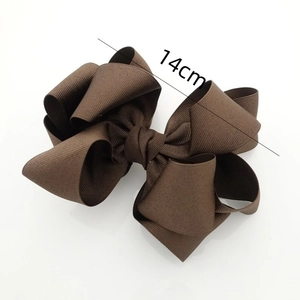 Dark brown multi-layered grosgrain ribbon hair bow clip measuring 14cm on white background