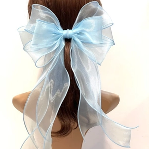 Large Double Layer Organza Bow Hair Clip With Long Streamer Sweet Princess Fishtail Ribbon Hairpin For Women Daily Party Hair Accessories