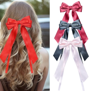 Satin Ribbon Bow Hair Clip Long Streamer Tassel Alligator Clip Sweet French Style Hair Accessory For Women Girls Wedding Daily Decoration