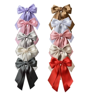 Lot de 10 barrettes nœuds en satin coloré avec rubans longs pour filles