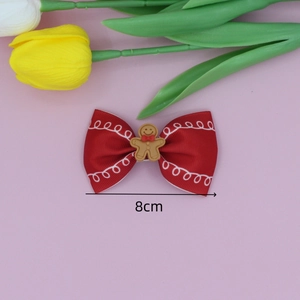 Handmade 8cm red gingerbread man Christmas hair bow clip with grosgrain ribbon
