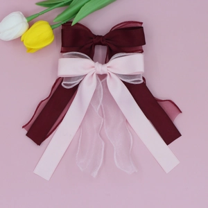 Pince à Cheveux Élégante Nœud en Maille Double Couche Nœud en Ruban de Satin Fait à la Main Épingle à Cheveux Douce Ruban Long Femme