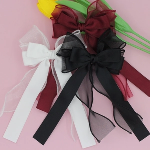 Pince à Cheveux Nœud Papillon Satin Organza Multicouche Élégante Avec Longs Rubans Épingle à Cheveux Douce Faite à la Main