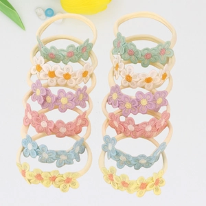 Sweet Baby Girls Flower Embroidered Headband Elastic Fabric Hair Ties Princess Hair Accessories For Newborns Toddlers