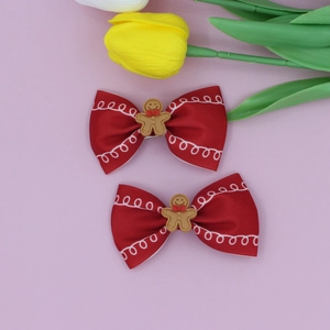 Christmas Red Bow Hair Clips For Kids Sweet Gingerbread Man Ribbon Hairpin Children Festive Party Hair Accessories For Girls
