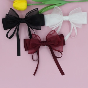 Sweet Double Layer Mesh Bow Hair Clip With Long Streamers Elegant Satin Organza Alligator Clip Women Girls Hair Accessories