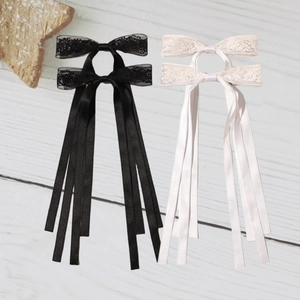 Stickerei Spitze Schleife Haarspange Mit Langer Satinband Süße Lolita Stil Krokodilklemme Haarschmuck Für Damen Mädchen