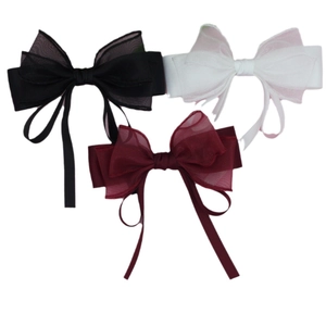 Elegant multi-layer mesh bow hair clips with long tassels in black, white and burgundy