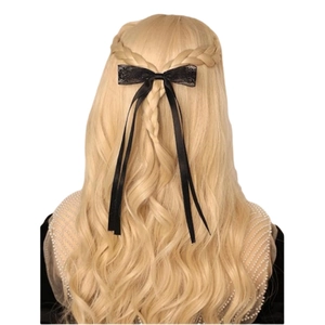Eleganter schwarzer Spitzen-Schleifen-Haarclip mit langen Bändern für geflochtenes Haar