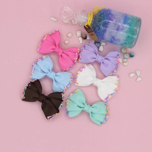 Set of 6 colorful ribbed ribbon hair bows for girls with sprinkle details