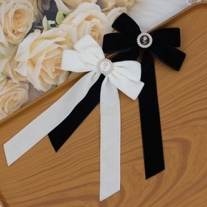 French Vintage Velvet Rose Bow Hair Clip With Artificial Pearl Long Ribbon Sweet Hair Accessory For Women Girls Elegant Hairpin