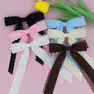 Sweet Lace Bow Hair Clip With Long Ribbon French Style All-match Handmade Hair Accessory For Women Girls Fashion Clip