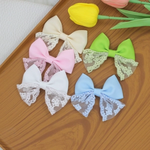 Sweet Lace Bow Hair Clip Ribbon Princess Style Crocodile Clip For Girls Kids Handmade Simple Hair Accessories