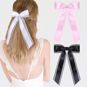 Sweet Satin Organza Double Layer Bow Hair Clip With Long Streamers Elegant French Princess Hairpin For Women Girls Party Accessories