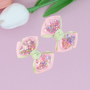Sweet Princess Bowknot Hair Clip For Kids Ribbon Quicksand Star Sequins Heart Transparent Pvc Alligator Clip Hair Accessories