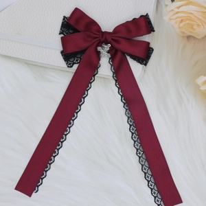 Fermaglio per Capelli a Fiocco Gothic Lolita Con Ciondolo a Croce in Metallo Nastro di Raso Pizzo Clip a Coccodrillo Donna Gioielli