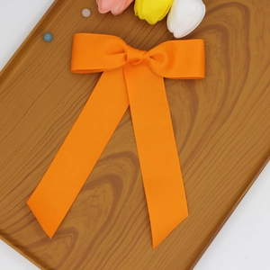 Gros plan sur le nœud papillon en ruban gros-grain orange avec de longs rubans