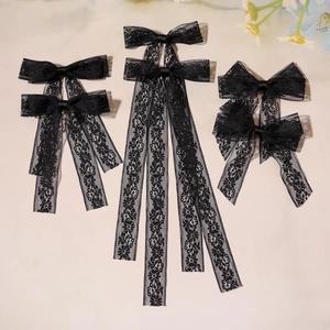 Lace Bow Hair Clips With Long Streamer Embroidered Floral Pattern French Style Handmade Elegant Hair Accessories For Women Girls Hair Decoration