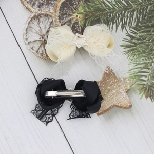 Set di fermagli per capelli in pizzo con stelle in crema e nero e strass luminosi