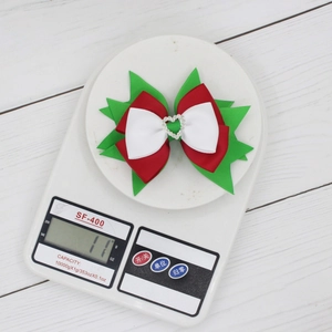 Fermaglio per capelli con fiocco multistrato rosso bianco verde e strass a cuore
