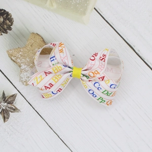 Groisgrain bow hair clip with colorful printed alphabet letters in school style