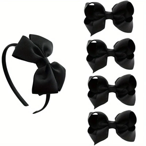 Ensemble serre-tête à nœud en gros-grain noir et quatre pinces à cheveux assorties