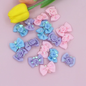 Handmade Ribbon Bow Hair Ties With Rose And Sequin Decor Sweet Kids Infant Pet Elastic Ponytail Holders Mini Hair Accessories