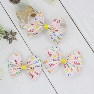 Kids Girls Grosgrain Ribbon Alphabet Letter Print Bow Hair Clips Sweet Alligator Clips Colorful Educational Hair Accessories